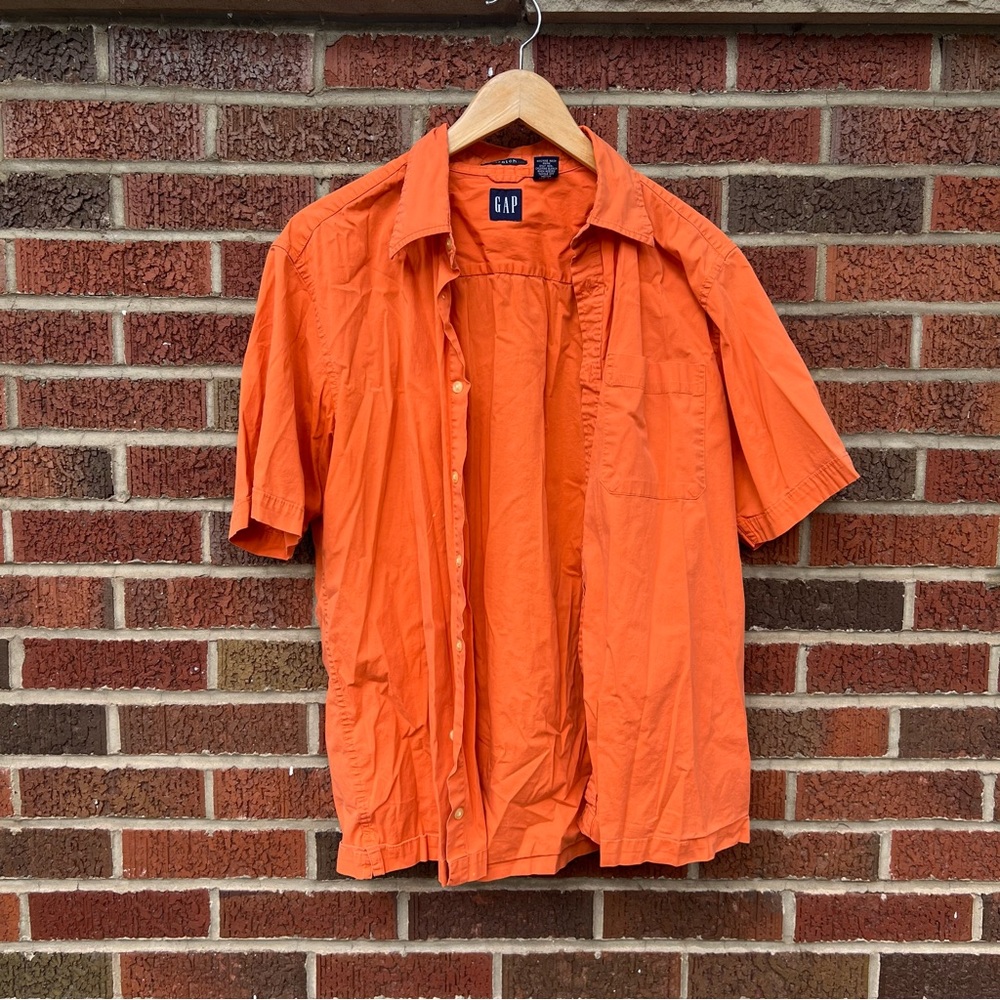 Gap Orange Collared Button Down Short Sleeve Polo… - image 1